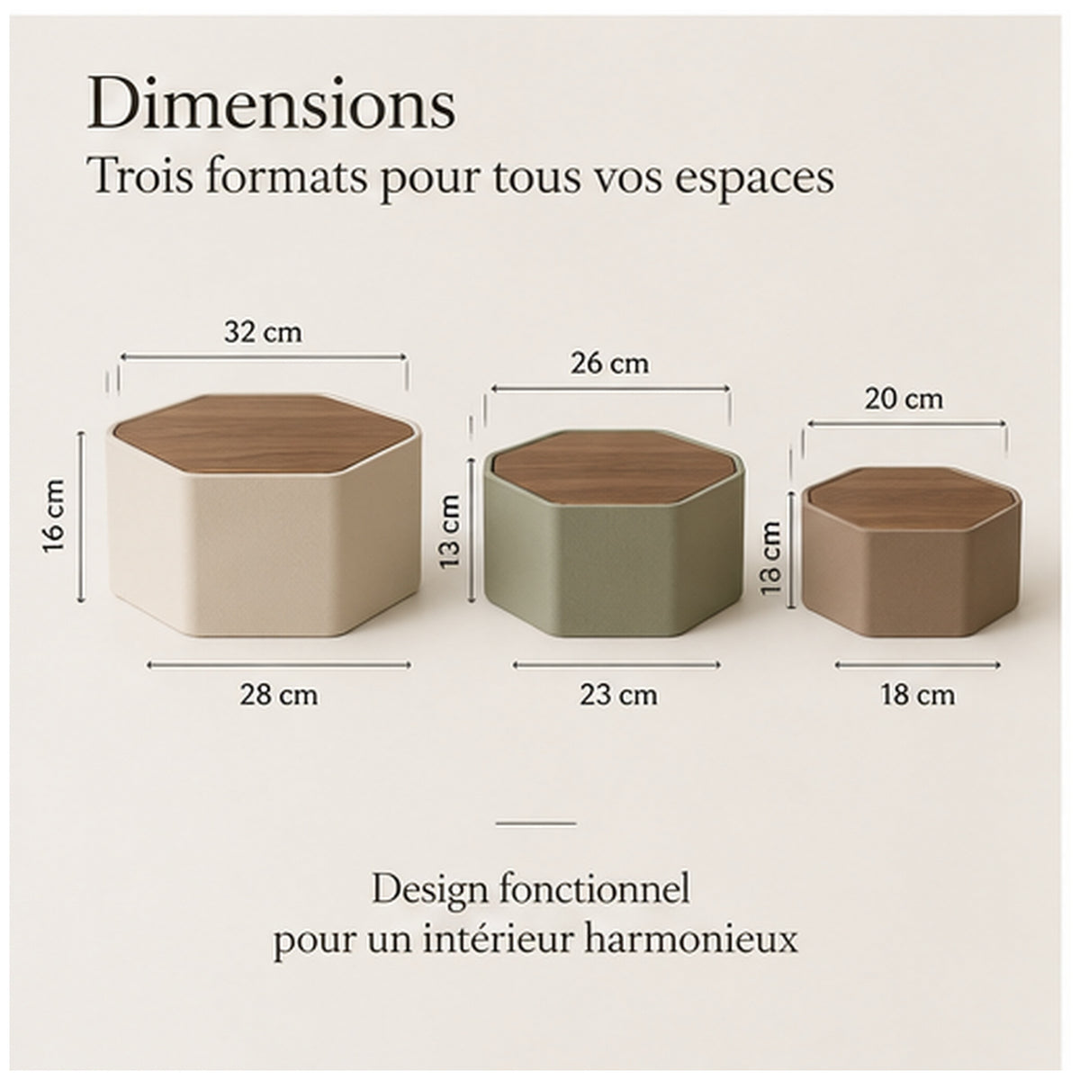 Boîtes Nid Hexa — Ensemble de trois boîtes gigognes à couvercle coulissant