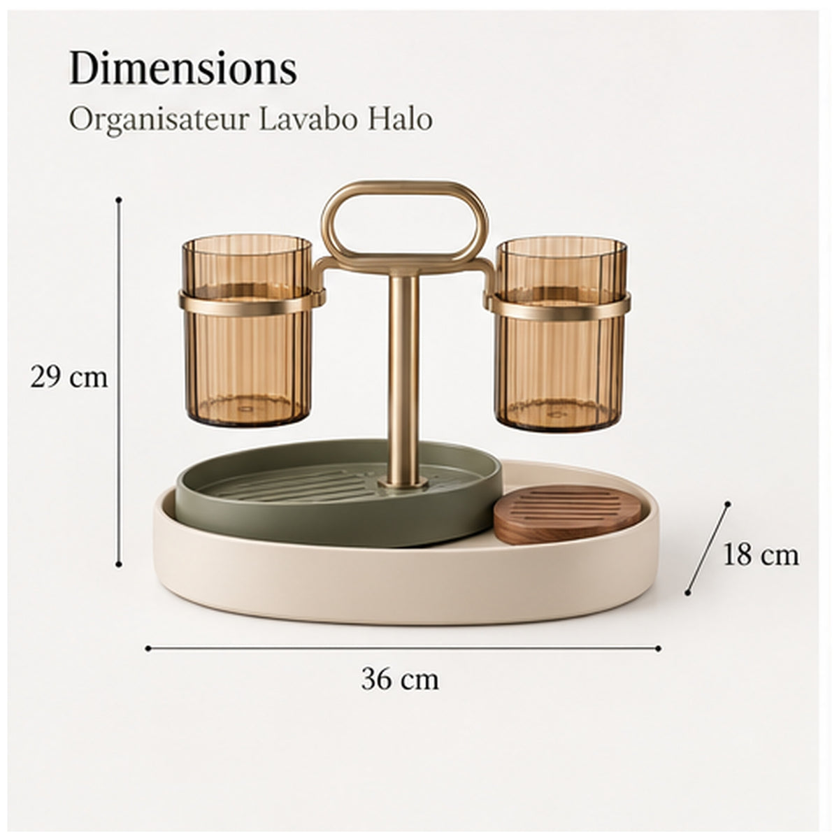 Organisateur Lavabo Halo — Plateau rotatif avec compartiment sec