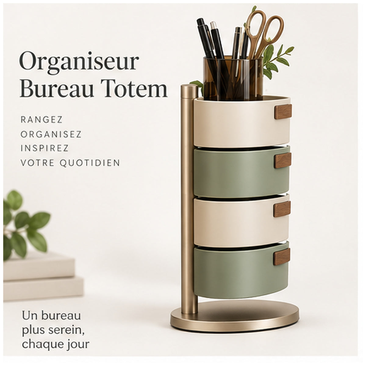 Organiseur Bureau Totem — Quatre plateaux pivotants et amovibles