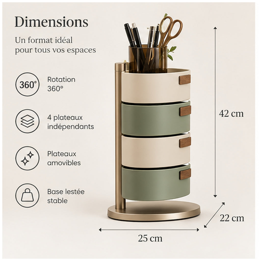 Organiseur Bureau Totem — Quatre plateaux pivotants et amovibles