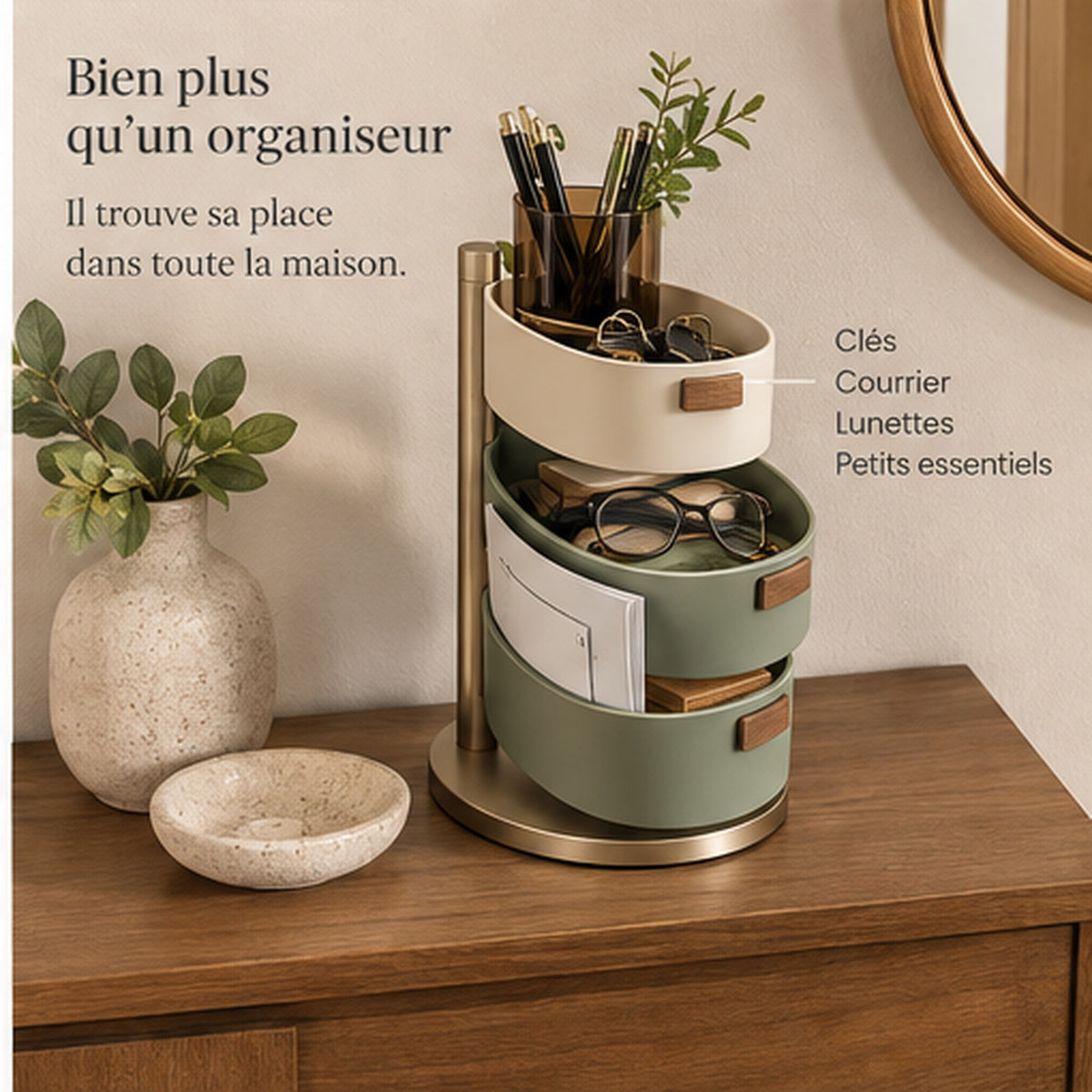 Organiseur Bureau Totem — Quatre plateaux pivotants et amovibles